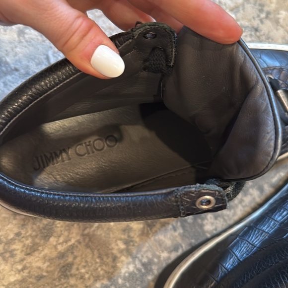 Jimmy Choo Belgravia Black Croc Embossed Leather High Top Sneakers Size EU 48 - Picture 9 of 11